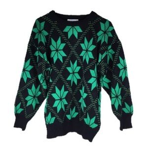 Vintage 80s Green Snowflake Sweater Holiday M